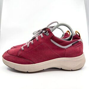 Clarks Shoes Womens 8.5 Wine Suede Wave 2.0 Lace Waterproof Walking Wavewalk Low